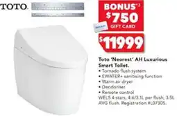 Harvey Norman Toto 'Neorest' AH Luxurious Smart Toilet offer