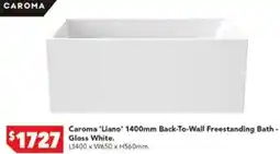 Harvey Norman Caroma 'Liano' 1400mm Back-To-Wall Freestanding Bath Gloss White offer