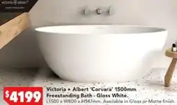 Harvey Norman Victoria + Albert 'Corvara' 1500mm Freestanding Bath - Gloss White offer