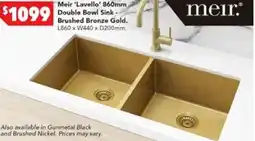 Harvey Norman Meir 'Lavello' 860mm Double Bowl Sink- Brushed Bronze Gold offer