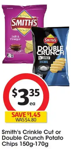 Coles Smith's Crinkle Cut or Double Crunch Potato Chips 150g-170g offer
