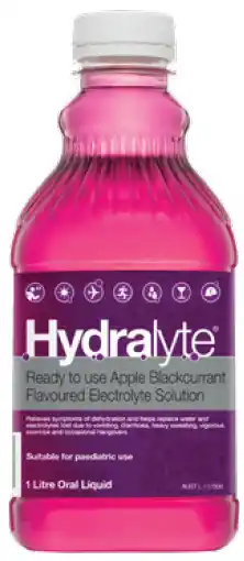 Hydralyte apple blackcurrant flavoured electrolyte solution ready to use 1l oral liquid