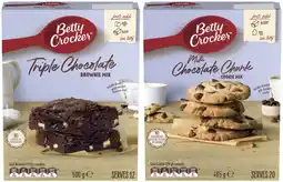 Coles Betty Crocker Baking Triple Chocolate Fudge Brownie Mix 500g or Chocolate Chunk Cookie Mix 485g offer