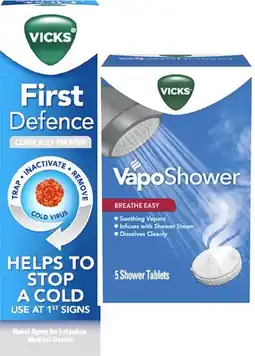 Coles Vicks First Defence Nasal Spray 15mL or VapoShower 5 Pack^ offer