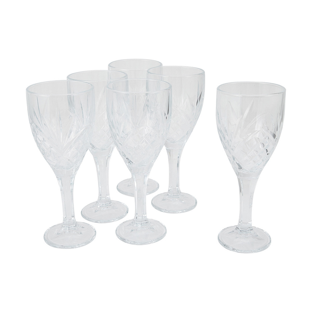 Set of 6 embossed wine glasses 300ml offer at Kmart