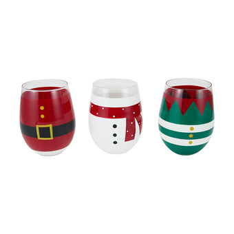 Set of 6 santa and friends stemless glasses 500ml