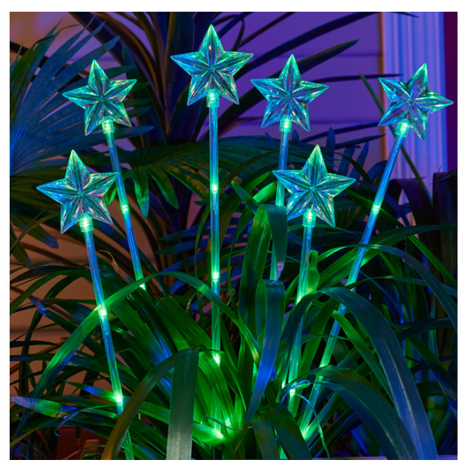 Led colour changing star stake lights 6 pack offer at Kmart