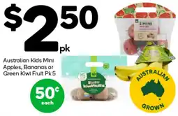 Woolworths Australian Kids Mini Apples, Bananas or Green Kiwi Fruit Pk 5 offer