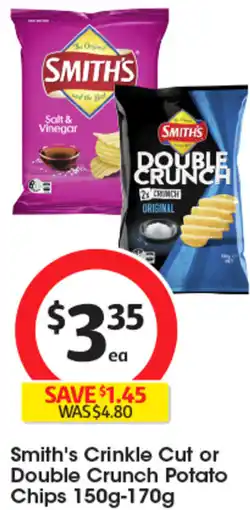 Coles Smith's Crinkle Cut or Double Crunch Potato Chips 150g-170g offer