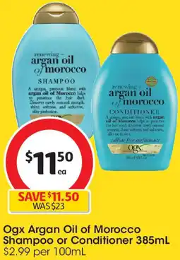 Coles Ogx Argan Oil of Morocco Shampoo or Conditioner 385mL offer
