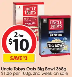 Coles Uncle Tobys Oats Big Bowl 368g offer