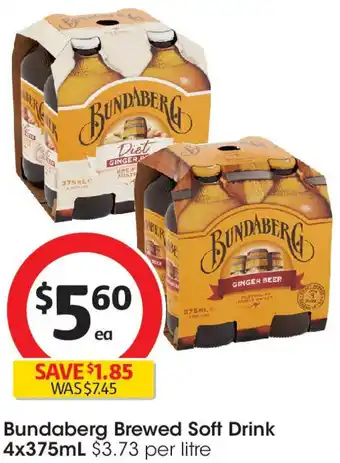 Coles Bundaberg Brewed Soft Drink 4x375mL offer