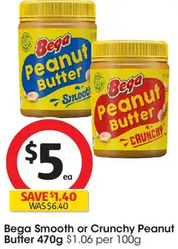 Coles Bega Smooth or Crunchy Peanut Butter 470g offer