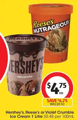 Coles Hershey's, Reese's or Violet Crumble Ice Cream 1 Litre offer