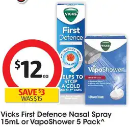Coles Vicks First Defence Nasal Spray 15mL or VapoShower 5 Pack offer