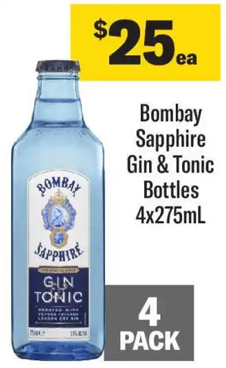 Coles Bombay Sapphire Gin & Tonic Bottles 4x275mL offer