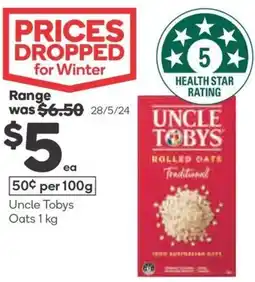 Woolworths Uncle Tobys Oats 1 kg offer