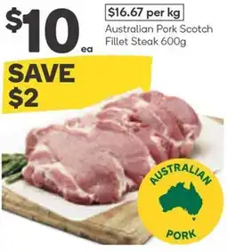 Woolworths Australian Pork Scotch Fillet Steak 600g offer