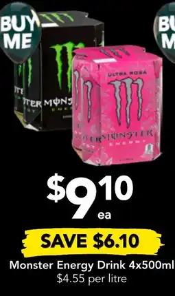 Drakes Monster Energy Drink 4x500ml offer