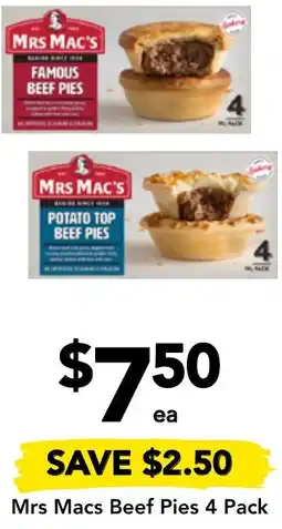 Drakes Mrs Macs Beef Pies 4 Pack offer