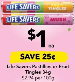 Drakes Life Savers Pastillies or Fruit Tingles 34g offer