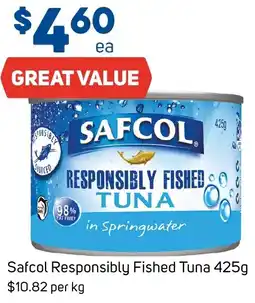 Safcol Responsibly Fished Tuna 425g $10.82 per kg