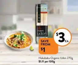 Hakubaku Organic Udon 270g $1.11 per 100g