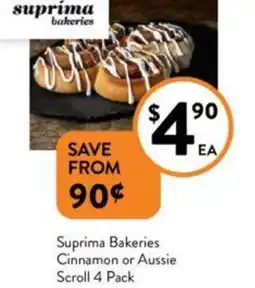 Foodworks Suprima Bakeries Cinnamon or Aussie Scroll 4 Pack offer