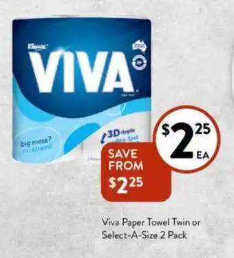 Foodworks Viva Paper Towel Twin or Select-A-Size 2 Pack offer