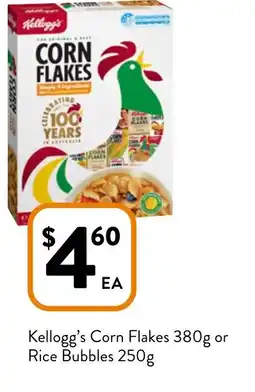 Foodworks Kellogg's Corn Flakes 380g or Rice Bubbles 250g offer