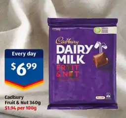 ALDI Cadbury Fruit & Nut 360g offer