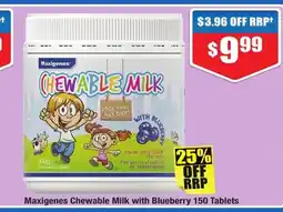 Chemist Warehouse Maxigenes Chewable Milk with Blueberry 150 Tablets offer