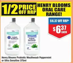 Chemist Warehouse Henry Blooms Probiotic Mouthwash Peppermint offer
