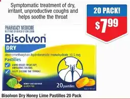 Chemist Warehouse Bisolvon Dry Honey Lime Pastilles 20 Pack offer
