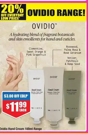 Chemist Warehouse Ovidio Hand Cream 100ml Range offer