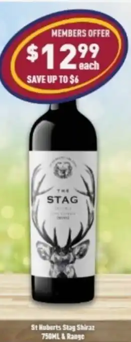 Liquor Legends St. Huberts Stag Shiraz 750 ml & Range offer
