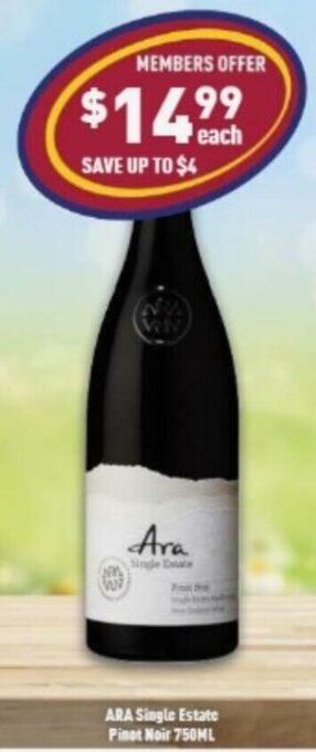 Liquor Legends ARA Single Estate Pinot Noir 750ml offer
