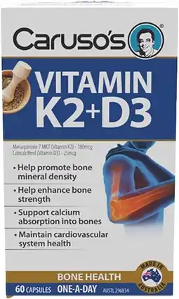 healthylife Caruso’s Natural Health Vitamin K2 + D3 60 Capsules offer