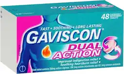 healthylife Gaviscon Dual Action Heartburn & Indigestion Peppermint 48 Chewable Tablets offer