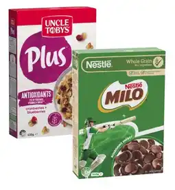 Coles Nestlé Milo Cereal 350g or Uncle Tobys Plus 410g-435g offer