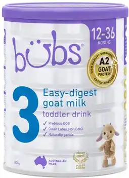 Coles Bubs Goat Milk Toddler Drink Stage 3 800g offer