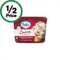 Woolworths Bulla Creamy Classics Ice Cream 2 Litre – From the Freezer offer