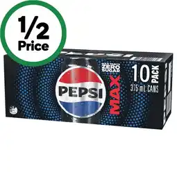 Woolworths Pepsi, Solo, Mountain Dew or Schweppes Lemonade Soft Drink Varieties 10 x 375ml offer