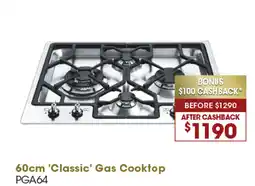 Designer Appliances 60cm 'Classic' Gas Cooktop offer
