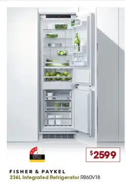 Designer Appliances FISHER & PAYKEL 236L Integrated Refrigerator RB60V18 offer