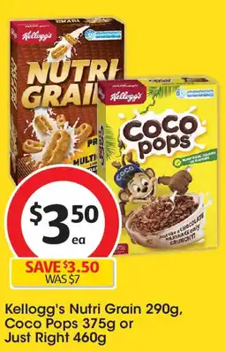 Coles Kellogg's Nutri Grain 290g, Coco Pops 375g or Just Right 460g offer