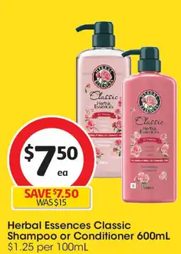 Coles Herbal Essences Classic Shampoo or Conditioner 600mL offer