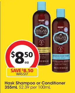 Coles Hask Shampoo or Conditioner 355mL offer