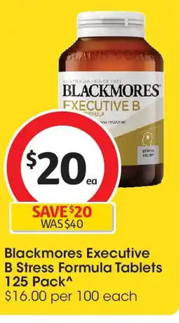 Coles Blackmores Executive B Stress Formula Tablets 125 Pack^ offer