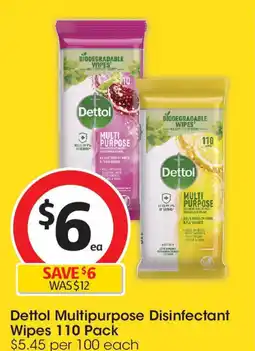 Coles Dettol Multipurpose Disinfectant Wipes 110 Pack offer